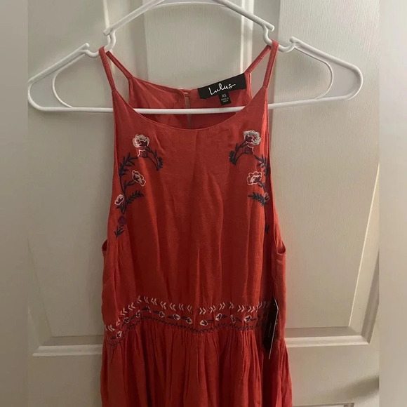 Lulus Sunshine Delight Coral Pink Embroidered A-Line Mini Sun Dress New XS - Picture 3 of 8
